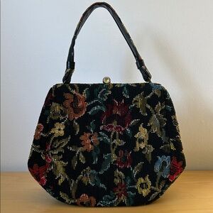 Vintage Floral Carpet Tapestry Needlepoint Purse